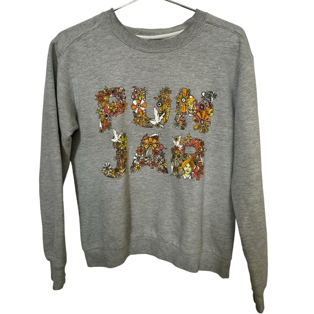 Vintage Punjab Floral Gray Women’s S Crew Neck Sweatshirt Anvil